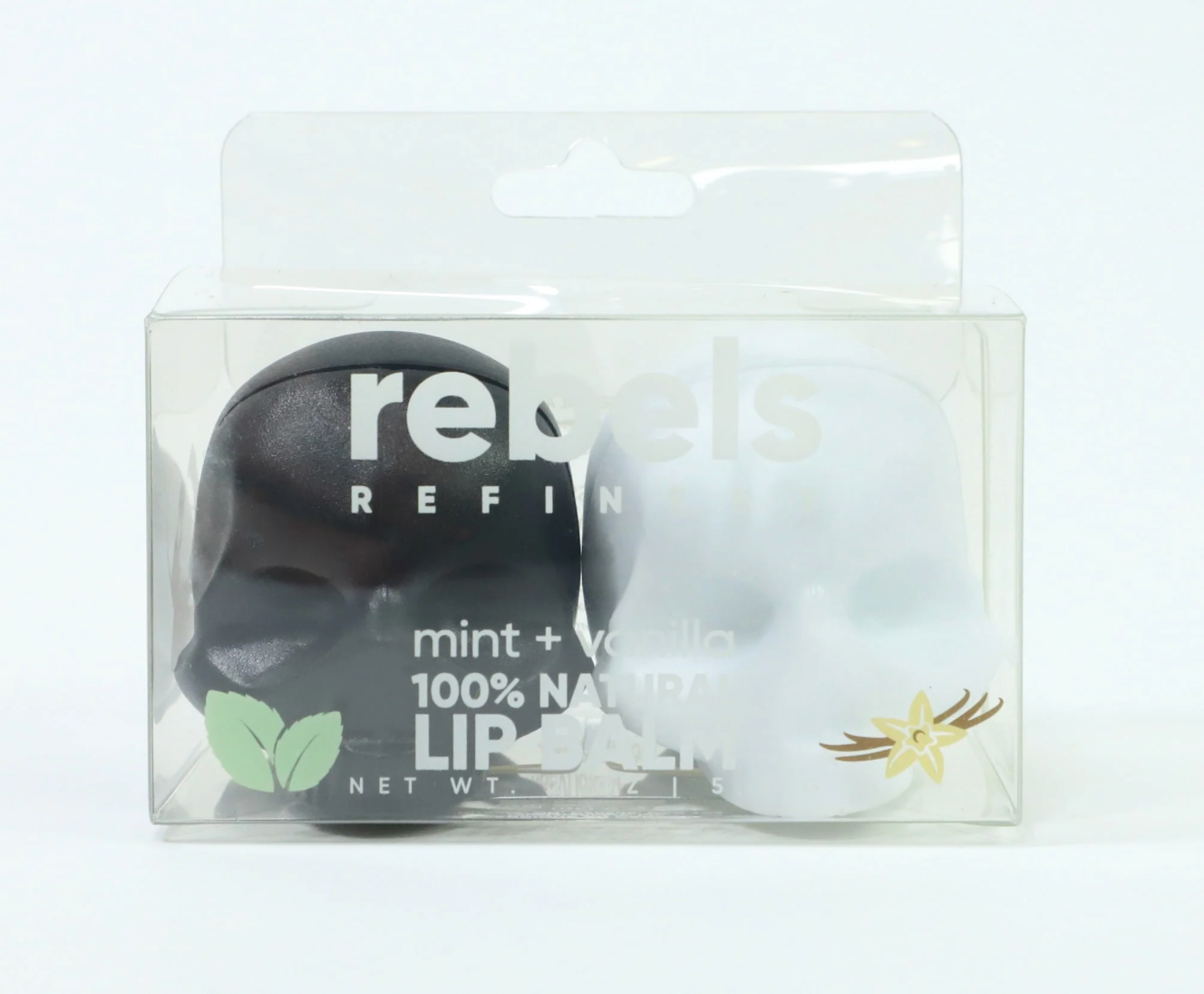 Baumes à lèvres Rebels Refinery Skull, lot de 2 – Menthe noire et Vanille blanche