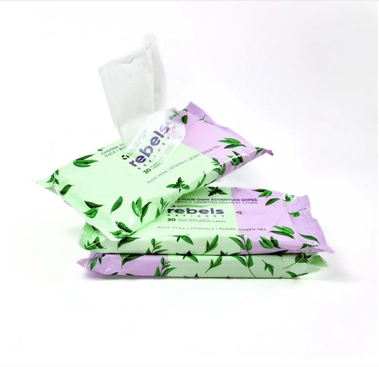 Lingettes visage et corps à base de thé vert et de plantes Rebels Refinery – Biodégradables
