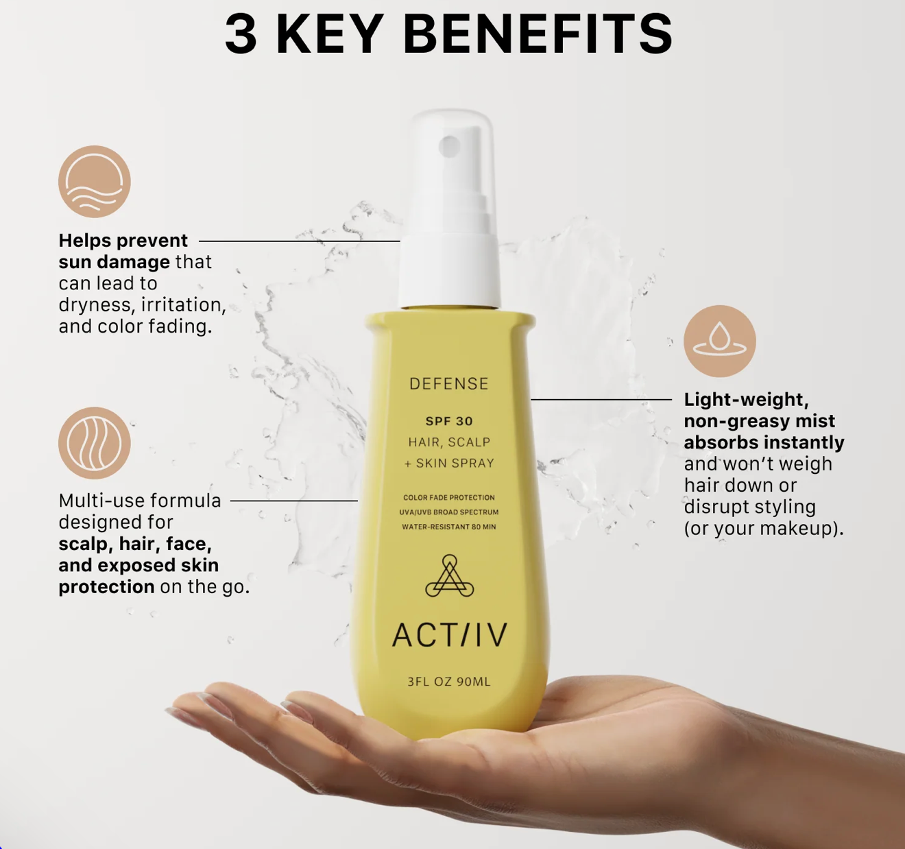 Spray Actiiv Defense FPS 30 pour cheveux, cuir chevelu et peau