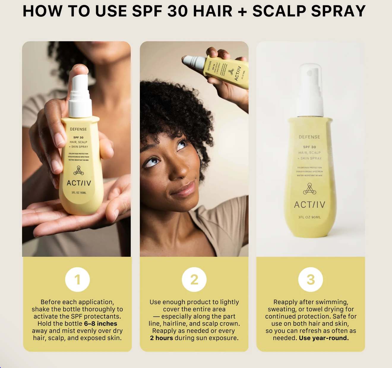 Spray Actiiv Defense FPS 30 pour cheveux, cuir chevelu et peau