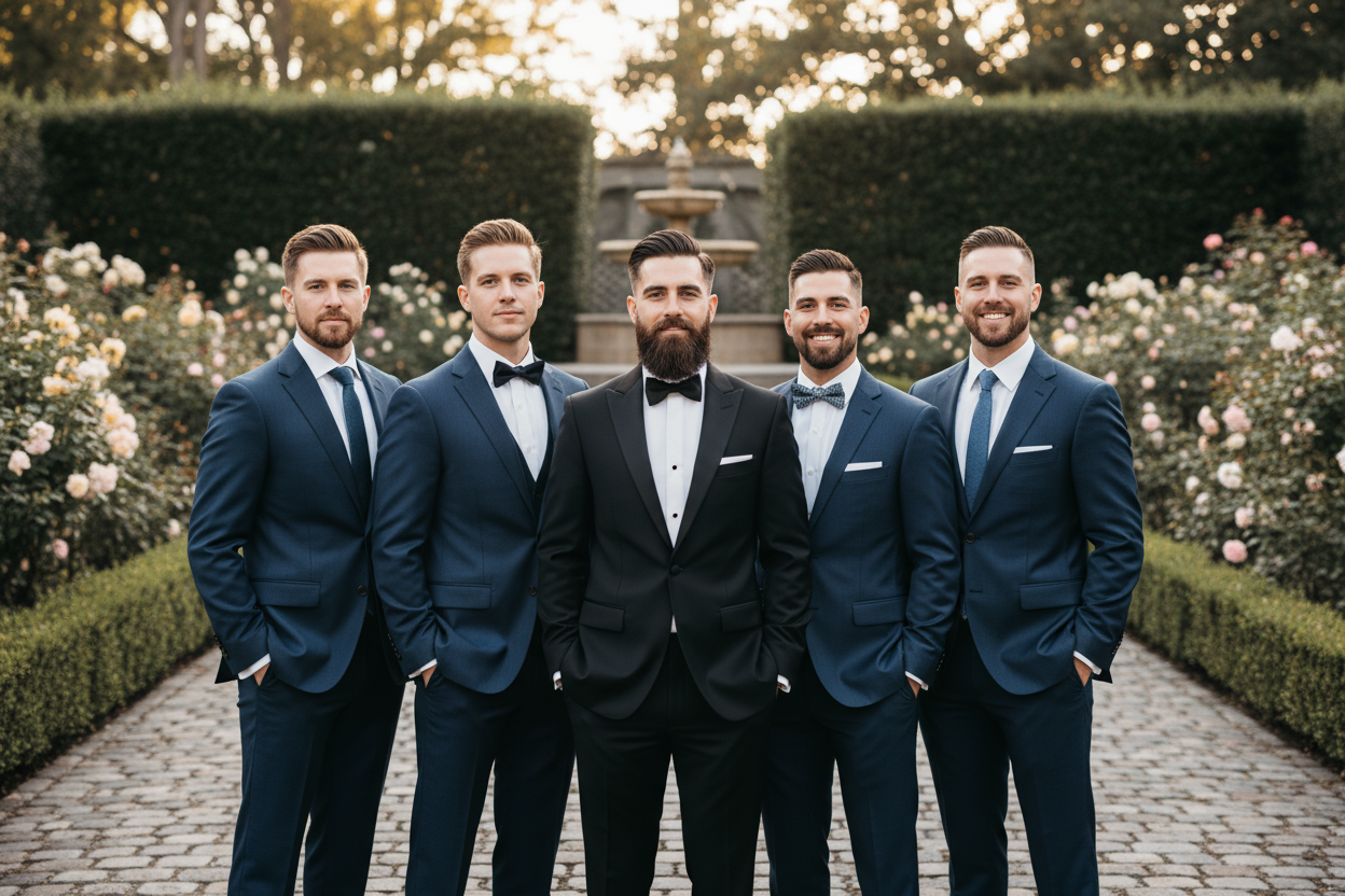 can we have some men with a perfectly groomed beard too. (some with and some without) I want to promote our mobile grooming services for the groom and groomsmen